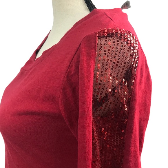 BKE Tops - BKE Red Sequin Lace Long Sleeve Top